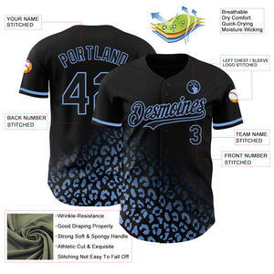 Custom Black Light Blue 3D Pattern Design Leopard Print Fade Fashion Authentic Baseball Jersey