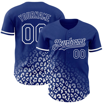 Custom Royal White 3D Pattern Design Leopard Print Fade Fashion Authentic Baseball Jersey