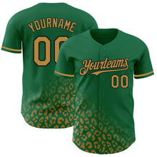 Load image into Gallery viewer, Custom Kelly Green Old Gold-Black 3D Pattern Design Leopard Print Fade Fashion Authentic Baseball Jersey
