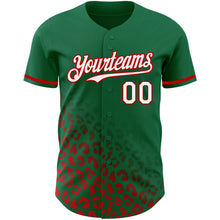 Load image into Gallery viewer, Custom Kelly Green White-Red 3D Pattern Design Leopard Print Fade Fashion Authentic Baseball Jersey
