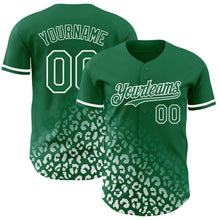 Load image into Gallery viewer, Custom Kelly Green White 3D Pattern Design Leopard Print Fade Fashion Authentic Baseball Jersey
