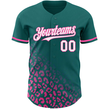 Custom Teal White-Pink 3D Pattern Design Leopard Print Fade Fashion Authentic Baseball Jersey