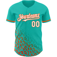 Load image into Gallery viewer, Custom Aqua White-Orange 3D Pattern Design Leopard Print Fade Fashion Authentic Baseball Jersey
