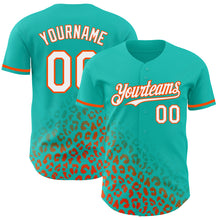 Load image into Gallery viewer, Custom Aqua White-Orange 3D Pattern Design Leopard Print Fade Fashion Authentic Baseball Jersey
