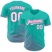 Load image into Gallery viewer, Custom Teal White-Pink 3D Pattern Design Leopard Print Fade Fashion Authentic Baseball Jersey
