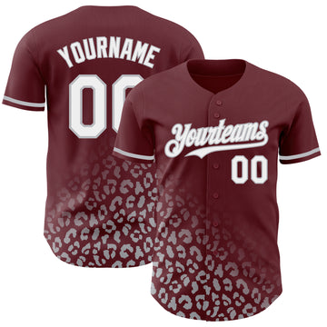 Custom Burgundy White-Gray 3D Pattern Design Leopard Print Fade Fashion Authentic Baseball Jersey