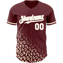 Load image into Gallery viewer, Custom Burgundy White-Cream 3D Pattern Design Leopard Print Fade Fashion Authentic Baseball Jersey
