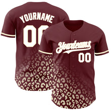 Load image into Gallery viewer, Custom Burgundy White-Cream 3D Pattern Design Leopard Print Fade Fashion Authentic Baseball Jersey
