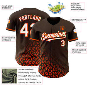 Custom Brown White-Orange 3D Pattern Design Leopard Print Fade Fashion Authentic Baseball Jersey