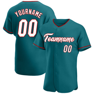 Custom Teal White-Red Authentic Baseball Jersey