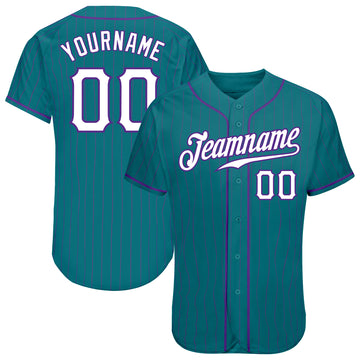 Custom Teal Purple Pinstripe White-Purple Authentic Baseball Jersey