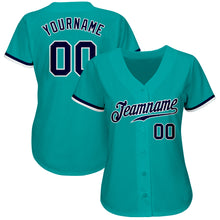 Load image into Gallery viewer, Custom Aqua Navy-White Authentic Baseball Jersey
