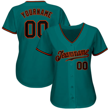 Custom Teal Black-Orange Authentic Baseball Jersey