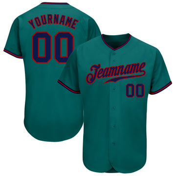 Custom Teal Navy-Red Authentic Baseball Jersey