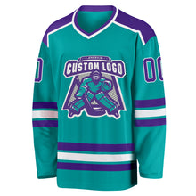 Load image into Gallery viewer, Custom Aqua Purple-White Hockey Jersey
