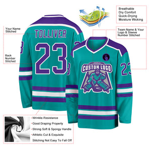 Custom Aqua Purple-White Hockey Jersey