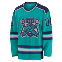 Load image into Gallery viewer, Custom Aqua Navy-Gray Hockey Jersey
