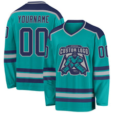 Load image into Gallery viewer, Custom Aqua Navy-Gray Hockey Jersey
