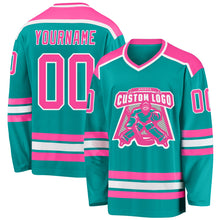 Load image into Gallery viewer, Custom Aqua Pink-White Hockey Jersey
