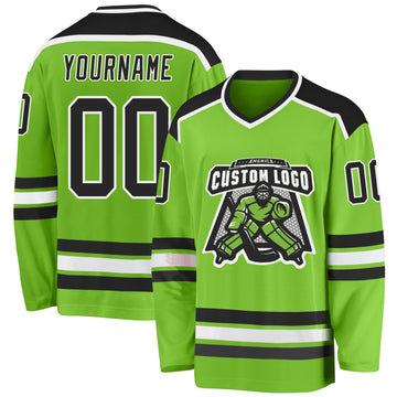 Custom Neon Green Black-White Hockey Jersey