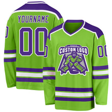 Load image into Gallery viewer, Custom Neon Green Purple-White Hockey Jersey
