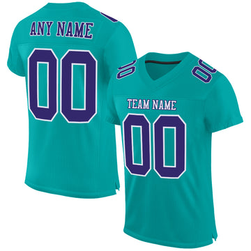 Custom Aqua Purple-White Mesh Authentic Football Jersey