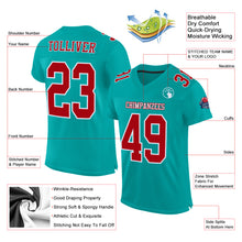 Load image into Gallery viewer, Custom Aqua Red-White Mesh Authentic Football Jersey
