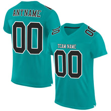 Load image into Gallery viewer, Custom Aqua Black-White Mesh Authentic Football Jersey
