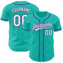 Load image into Gallery viewer, Custom Aqua White-Purple Authentic Baseball Jersey
