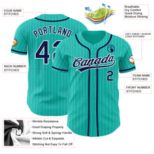 Load image into Gallery viewer, Custom Aqua White Pinstripe Navy Authentic Baseball Jersey

