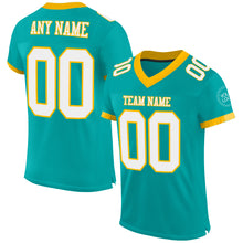 Load image into Gallery viewer, Custom Aqua White-Gold Mesh Authentic Football Jersey
