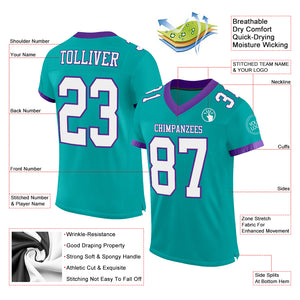 Custom Aqua White-Purple Mesh Authentic Football Jersey