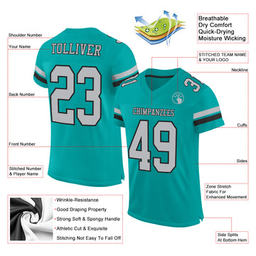 Custom Aqua Gray-Black Mesh Authentic Football Jersey