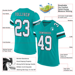 Custom Aqua White-Black Mesh Authentic Football Jersey