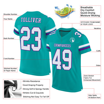 Custom Aqua White-Purple Mesh Authentic Football Jersey