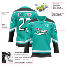 Load image into Gallery viewer, Custom Aqua White-Black Hockey Lace Neck Jersey
