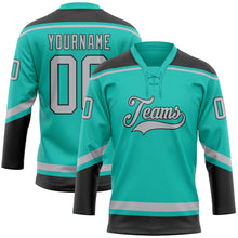 Load image into Gallery viewer, Custom Aqua Gray-Black Hockey Lace Neck Jersey
