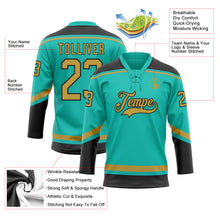 Load image into Gallery viewer, Custom Aqua Old Gold-Black Hockey Lace Neck Jersey
