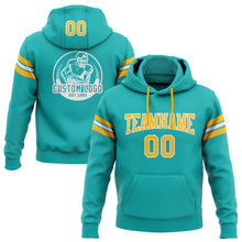 Load image into Gallery viewer, Custom Stitched Aqua Gold-White Football Pullover Sweatshirt Hoodie
