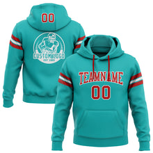 Load image into Gallery viewer, Custom Stitched Aqua Red-White Football Pullover Sweatshirt Hoodie
