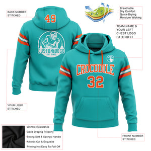 Custom Stitched Aqua Orange-White Football Pullover Sweatshirt Hoodie