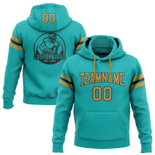 Load image into Gallery viewer, Custom Stitched Aqua Old Gold-Black Football Pullover Sweatshirt Hoodie
