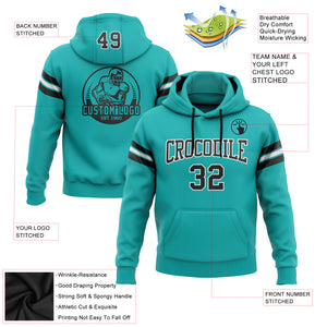 Custom Stitched Aqua Black-White Football Pullover Sweatshirt Hoodie