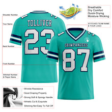 Load image into Gallery viewer, Custom Aqua White-Navy Mesh Authentic Football Jersey
