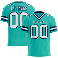 Load image into Gallery viewer, Custom Aqua White-Navy Authentic Football Jersey
