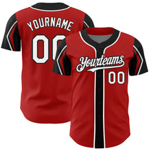 Load image into Gallery viewer, Custom Red White-Black 3 Colors Arm Shapes Authentic Baseball Jersey
