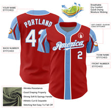 Load image into Gallery viewer, Custom Red White-Light Blue 3 Colors Arm Shapes Authentic Baseball Jersey
