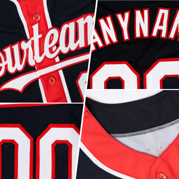 Custom Navy White-Red 3 Colors Arm Shapes Authentic Baseball Jersey