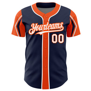 Custom Navy White-Orange 3 Colors Arm Shapes Authentic Baseball Jersey