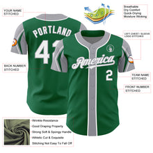 Load image into Gallery viewer, Custom Kelly Green White-Gray 3 Colors Arm Shapes Authentic Baseball Jersey
